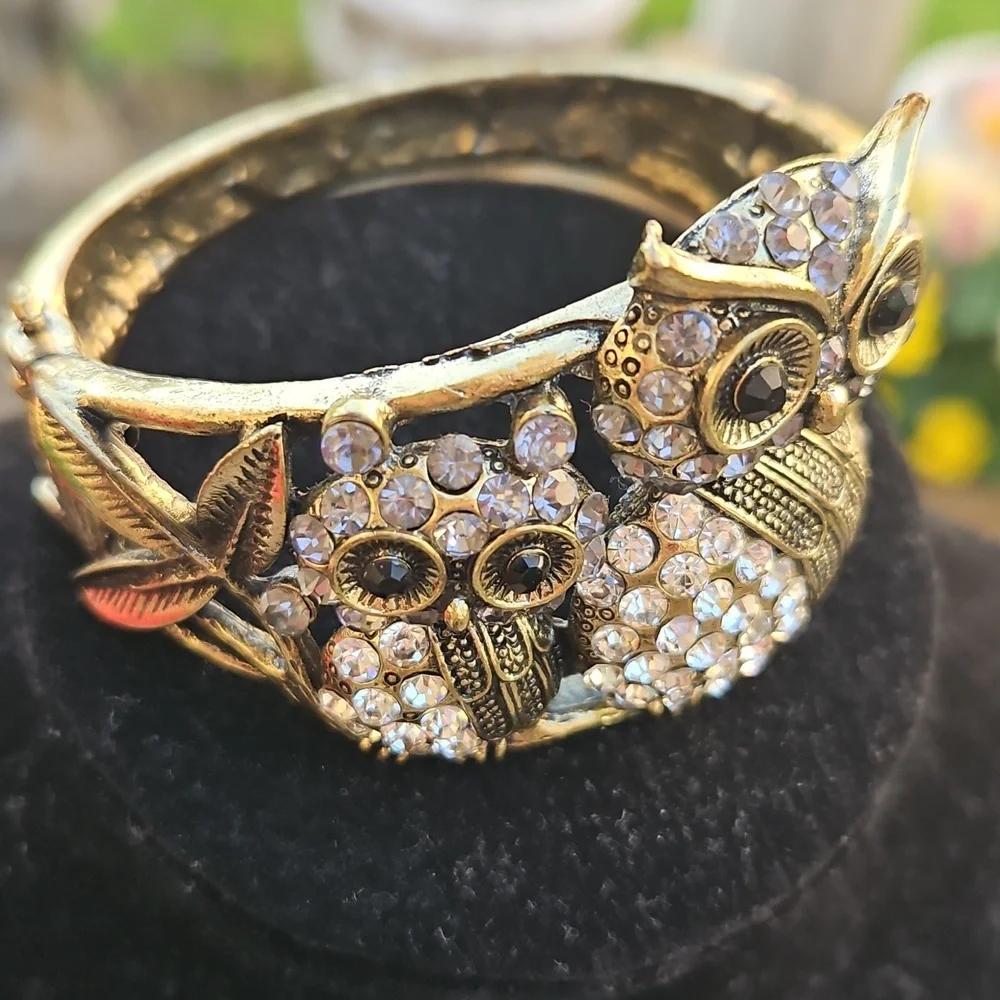 Goldtone Owl Clamper Bracelet